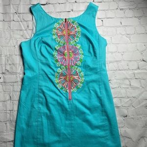 Lilly Pulitzer Turquoise Dress with Floral Embroidery
